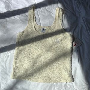 Calvin Klein cream teddy plush tank top NWT